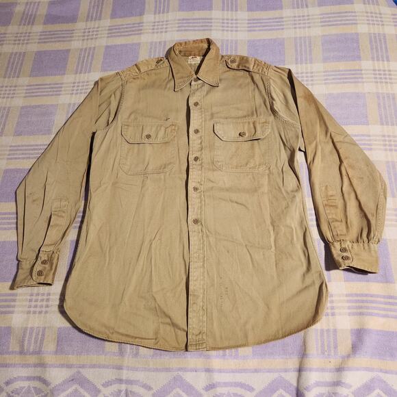 Vintage Elbeco Sanforized Regulation Uniform Button Shirt 50s 60s Brown Dress